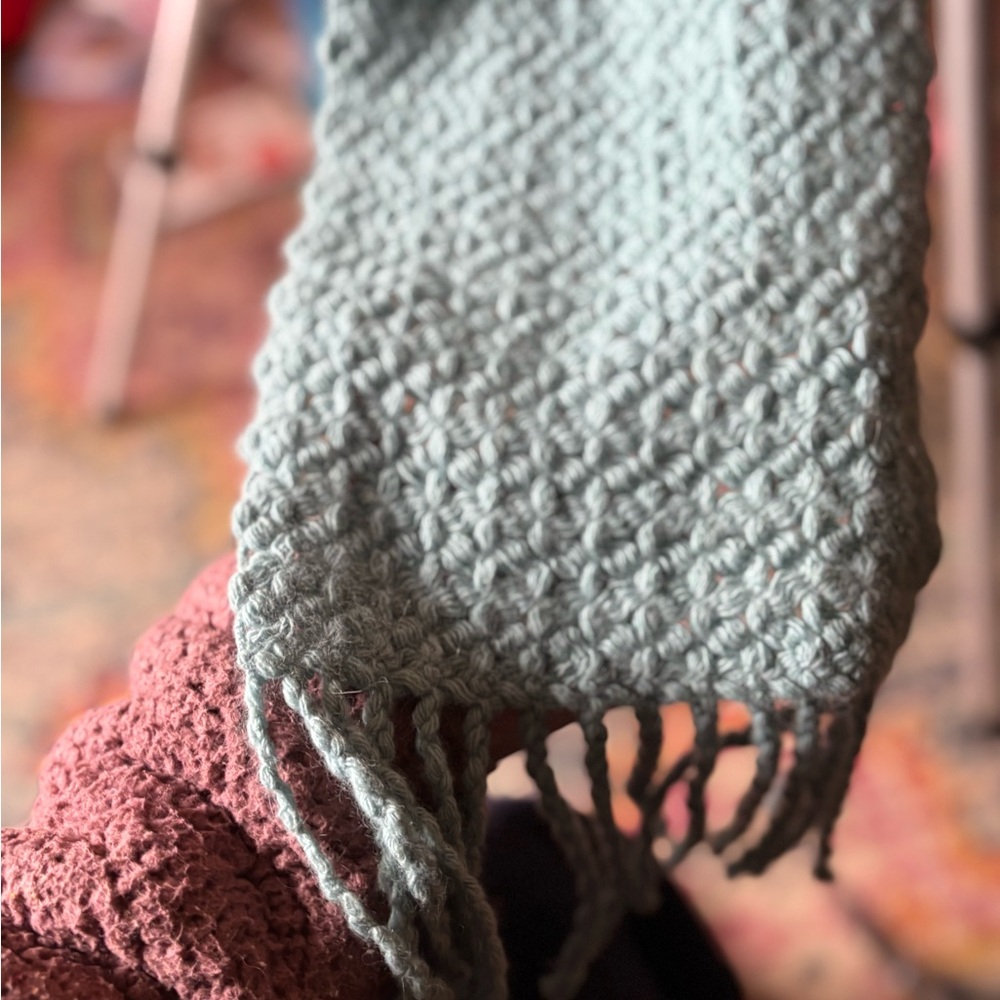 Banana Republic Lambswool & Rabbit Hair Knit Scarf teal with Fringe - Picture 4 of 4